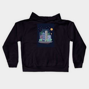 Cityscape City Under Polyhedral Dice Moon Kids Hoodie